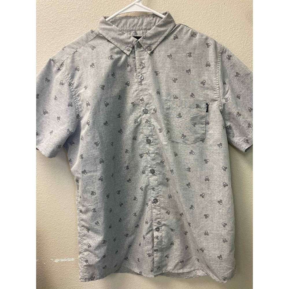 Molokai Surf Co. Skull Graphic Short Sleeve Button Up‎ Shirt Gray Mens L